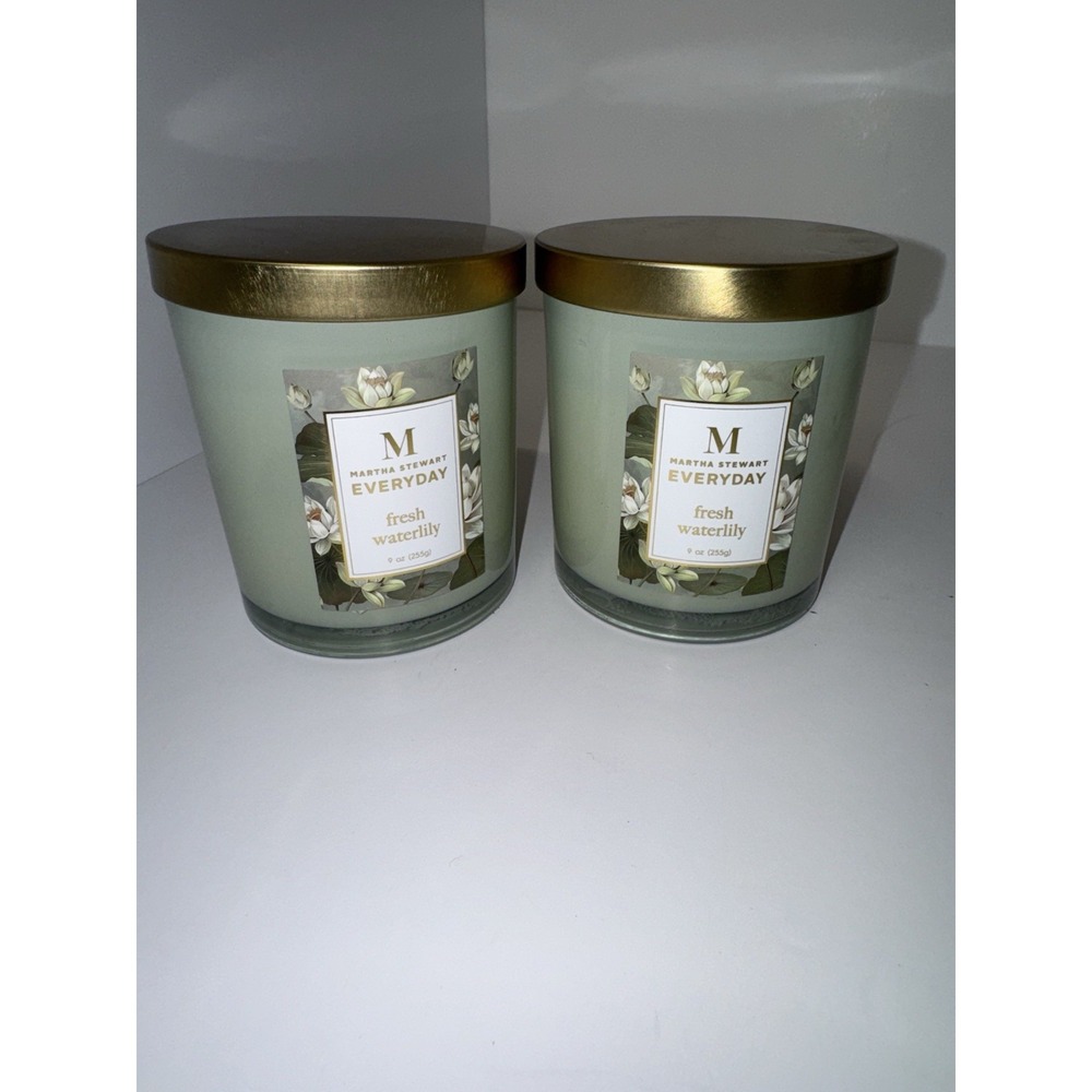 Martha Stewart Everyday Fresh Waterlily SET OF 2, 9 oz Scented Candles NEW